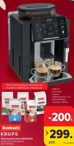 Carrefour Rombouts krups Espressomachine EA910A10 aanbieding