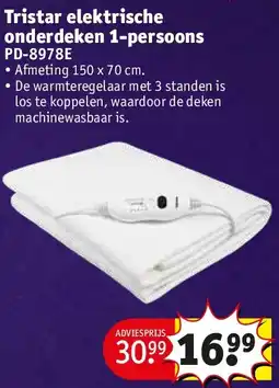 Kruidvat Tristar elektrische onderdeken 1-persoons aanbieding