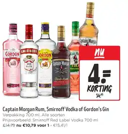 Jumbo Captain Morgan Rum, Smirnoff Vodka of Gordon’s Gin aanbieding
