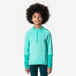 Decathlon Warm meisjesshirt met lange mouwen en rits WARM+ groen/turquoise aanbieding