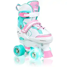 Decathlon Verstelbare Rolschaatsen lichtgevende LED wielen Lia Wit/Mint/Roze aanbieding