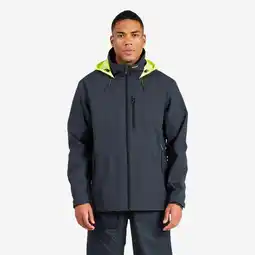 Decathlon Waterdichte zeilwindstopper voor heren Sailing 500 donkergrijs gele capuchon aanbieding
