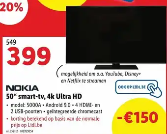 Lidl Nokia 50 smart-tv, 4K Ultra HD aanbieding