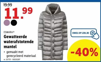 Lidl Gewatteerde waterafstotende mantel aanbieding