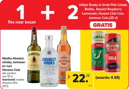 Carrefour Wodka Absolut, whisky Jameson en rum Havana Club aanbieding