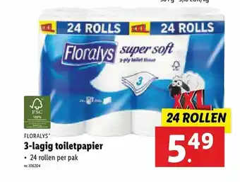 Lidl Floralys 3-lagig toiletpapier 24 rollen per pak aanbieding