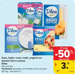 Carrefour Kaas boter room melk yoghurt en dessert Zero Lactose Dilea aanbieding