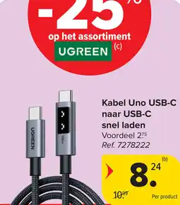 Carrefour Kabel Uno USB-C naar USB-C snel laden aanbieding