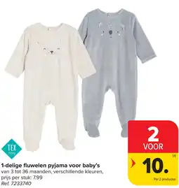 Carrefour 1-delige fluwelen pyjama voor baby's aanbieding