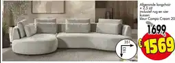 Budget Meubelen Afgeronde longchair + 2,5 zit inclusief rug en sier kussen kleur Campo Cream 20 aanbieding