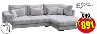 Budget Meubelen 3-zit + longchair kleur Egon Creme of Greige aanbieding