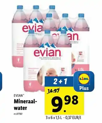 Lidl Evian Mineraalwater 3 x 6 x 1,5 L aanbieding