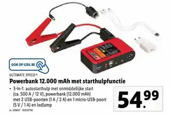 Lidl Ultimate speed Powerbank 12.000 mAh met starthulpfunctie aanbieding