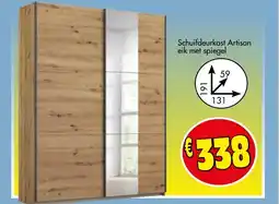 Budget Meubelen Schuifdeurkast artisan eik met spiegel aanbieding