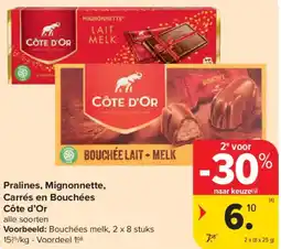 Carrefour Market Côte d'Or Pralines, Mignonnette, Carrés en Bouchées aanbieding