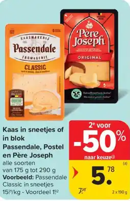 Carrefour Market Kaas in sneetjes of in blok Passendale, Postel en Père Joseph aanbieding