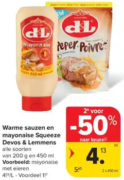 Carrefour Market Warme sauzen en mayonaise Squeeze Devos & Lemmens aanbieding
