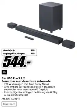 MediaMarkt JBL Bar 800 Pro 5.1.2 Soundbar met draadloze subwoofer aanbieding
