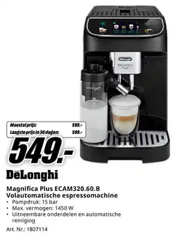 MediaMarkt DeLonghi Magnifica Plus ECAM320.60.B Volautomatische espressomachine aanbieding
