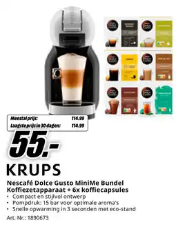 MediaMarkt Krups Nescafé Dolce Gusto MiniMe Bundel Koffiezetapparaat + 6x koffiecapsules aanbieding