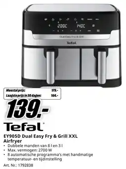 MediaMarkt Tefal EY905D Dual Easy Fry & Grill XXL Airfryer aanbieding