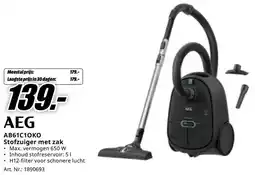 MediaMarkt AEG AB61C10KO Stofzuiger met zak aanbieding