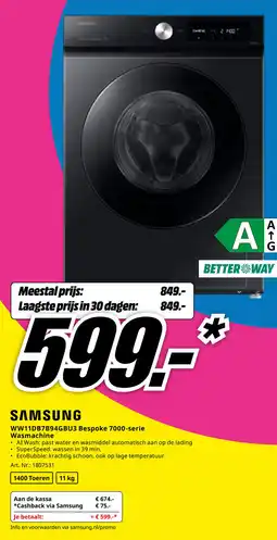 MediaMarkt Samsung WW11DB7B94GBU3 Bespoke 7000-serie Wasmachine aanbieding