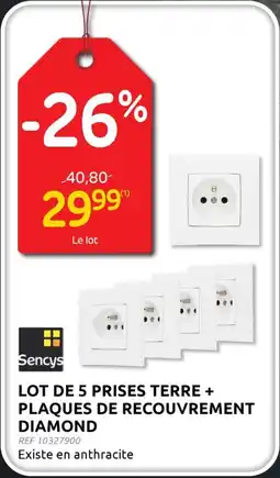 Brico Sencys Lot de 5 Prises Terre + Plaques de Recouvrement Diamond aanbieding