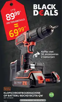 BricoPlanit Black+ Decker Klopschroefboormachine op Batterij BDCHD18C2tA-QW aanbieding