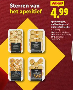Lidl Aperitiefhapjes minihamburgers of miniworstenbroodjes aanbieding