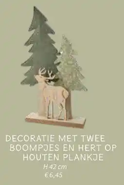 Horta Decoratie met twee boompjes en hert op houten plankje aanbieding