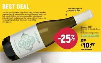 Delhaize Sancerre 2017 witte wijn uit frankrijk loire aanbieding
