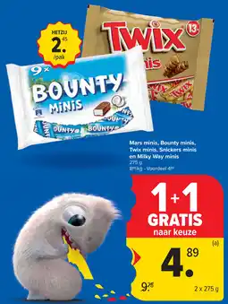 Carrefour Mars minis, Bounty minis, Twix minis, Snickers minis en Milky Way minis aanbieding