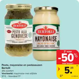 Carrefour Pesto, mayonaise en pastasauzen Bertolli aanbieding