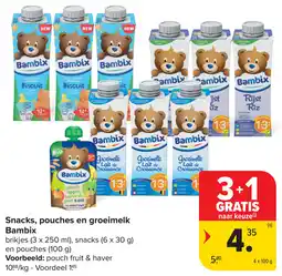 Carrefour Snacks, pouches en groeimelk Bambix aanbieding