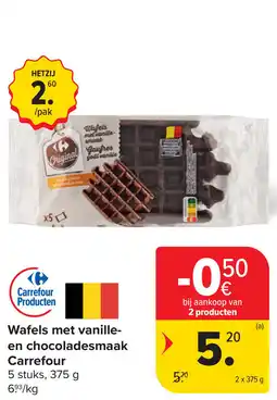 Carrefour Wafels met vanille en chocoladesmaak Carrefour aanbieding