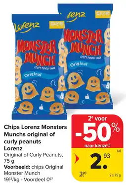 Carrefour Chips Lorenz Monsters Munchs original of curly peanuts Lorenz aanbieding