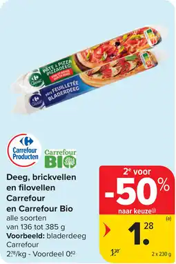 Carrefour Deeg, brickvellen en filovellen en Carrefour Bio aanbieding