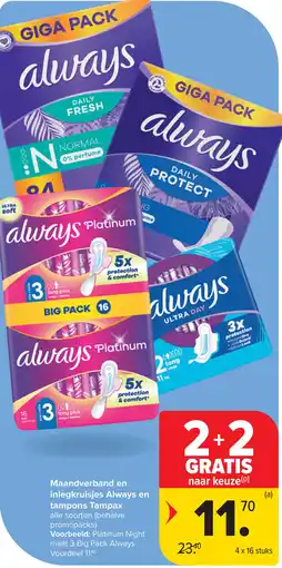 Carrefour Maandverband en inlegkruisjes Always en tampons Tampax aanbieding