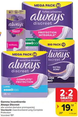 Carrefour Gamma incontinentie Always Discreet aanbieding