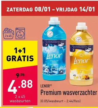 ALDI Lenor Premium wasverzachter 2 x 45 wasbeurten aanbieding