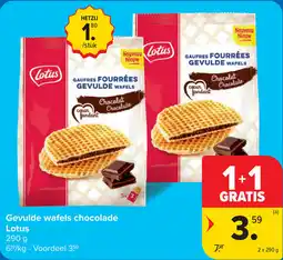 Carrefour Gevulde wafels chocolade Lotus aanbieding