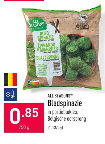 ALDI All seasons Bladspinazie 750 g aanbieding