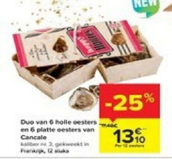 Carrefour Duo van 6 holle oesters en 6 platte oesters van cancale aanbieding