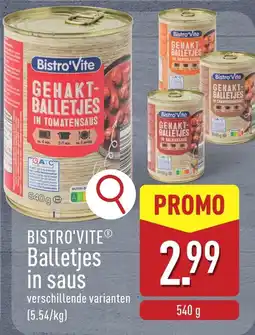 ALDI Bistro'vite Balletjes in saus aanbieding