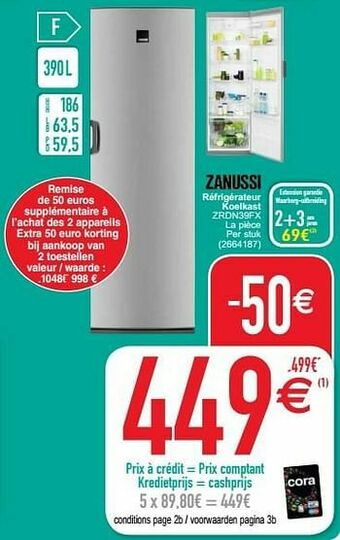 Cora Zanussi réfrigérateur koelkast zrdn39fx aanbieding