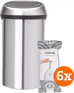 Coolblue Brabantia Touch Bin 60 Liter Rvs Fingerprint Proof + Vuilniszakken (120 stuks) aanbieding