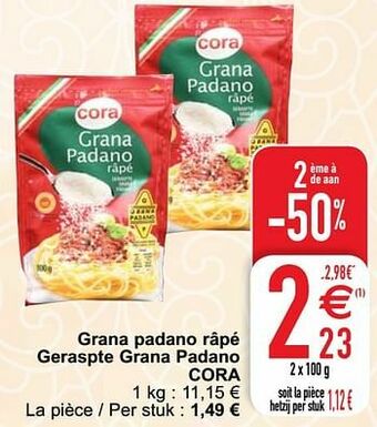 Cora Grana padano râpé geraspte grana padano cora aanbieding