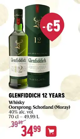 Delhaize GLENFIDDICH 12 YEARS Whisky Oorsprong: Schotland (Moray) aanbieding