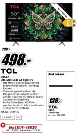 MediaMarkt TCL QD-MiniLED Google TV 50C6K aanbieding